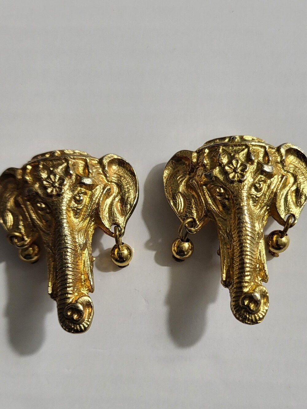 Vintage Dauplaise 80's Runway Chunky Goldtone Elephant Clip-on Earrings